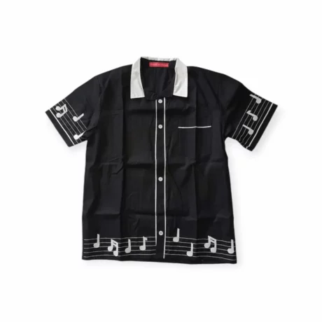 Chemise bowling noire avec portée de notes face