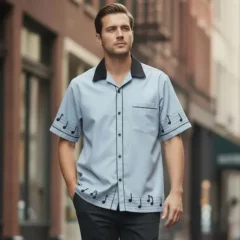 chemise bowling ciel avec notes décor