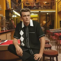 chemise bowling noire à losanges décor