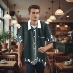 chemise bowling noire avec notes décor