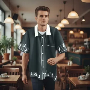 chemise bowling noire avec notes décor