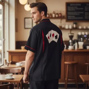 Chemise bowling noire carré d'as décor
