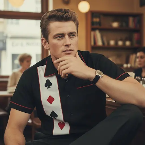 Chemise bowling noire carré d’as face décor