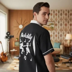 Chemise bowling noire rockabilly décor