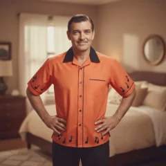 Chemise bowling rouille avec portée de notes décor