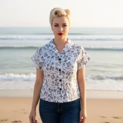 chemisier blanc fleuri décor