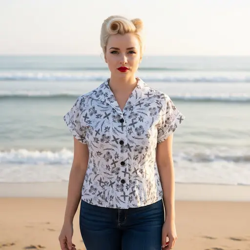 chemisier blanc fleuri décor