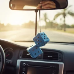 mini dés à suspendre bleu décor