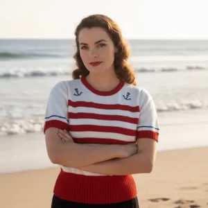 pull à manches courtes ancre marine décor