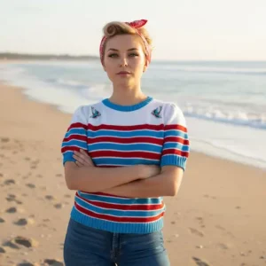 pull à manches courtes avec hirondelles décor