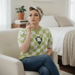 pull à manches courtes damier décor