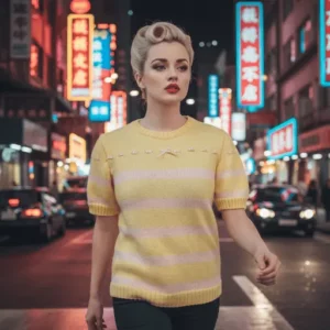 pull à manches courtes jaune avec ruban décor