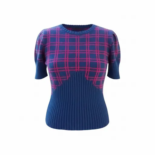 pull à manches courtes marine à carreaux