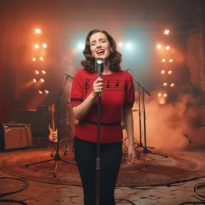 pull à manches courtes rouge avec notes décor