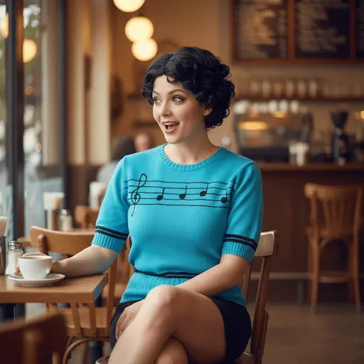 pull à manches courtes turquoise avec notes