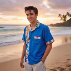 chemise bowling hawaïenne bleue décor