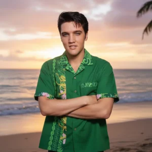 chemise bowling hawaïenne verte décor