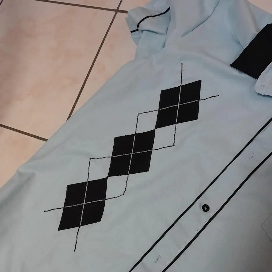 chemise bowling ciel avec losanges détail