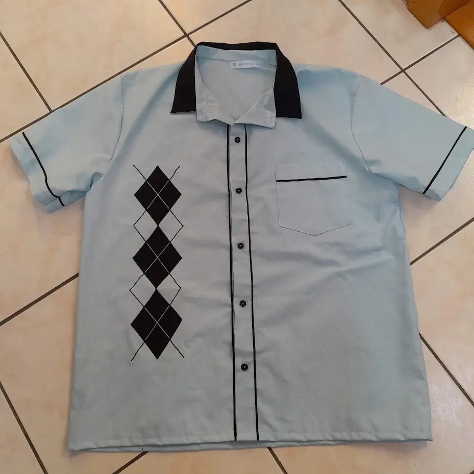chemise bowling ciel avec losanges face
