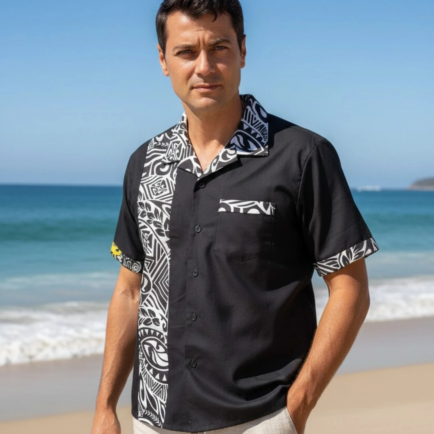 chemise bowling hawaïenne noire décor