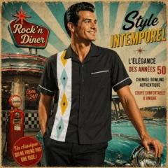 Chemise bowling Atomic jaune et ciel décor