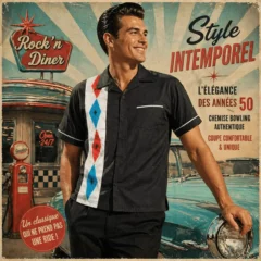 Chemise bowling Atomic rouge et turquoise décor