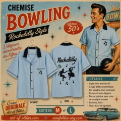chemise bowling rockabilly bleu ciel décor