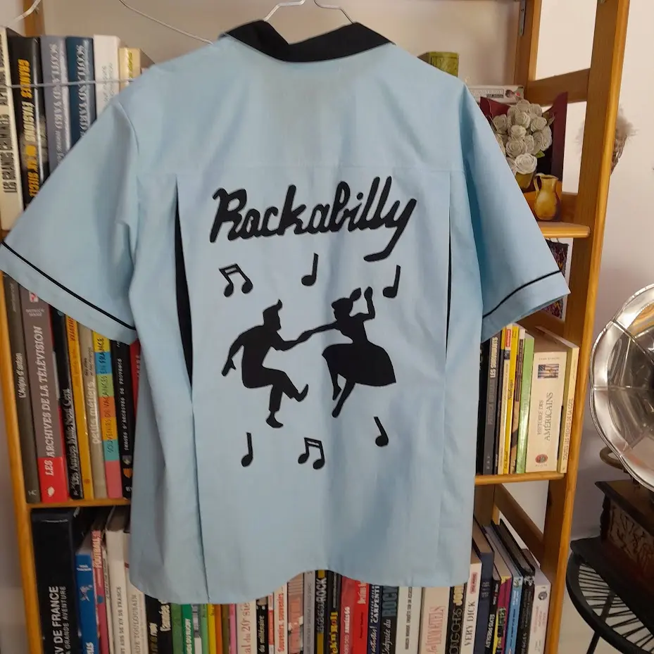 chemise bowling rockabilly bleu ciel dos