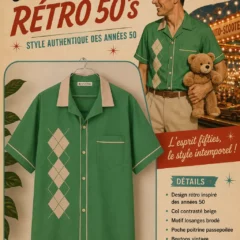 chemise bowling verte avec losanges décor