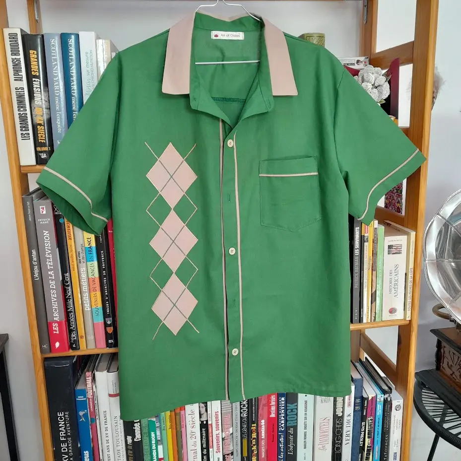 chemise bowling verte avec losanges face
