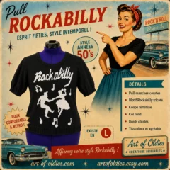 Pull à manches courtes Rockabilly noir décor
