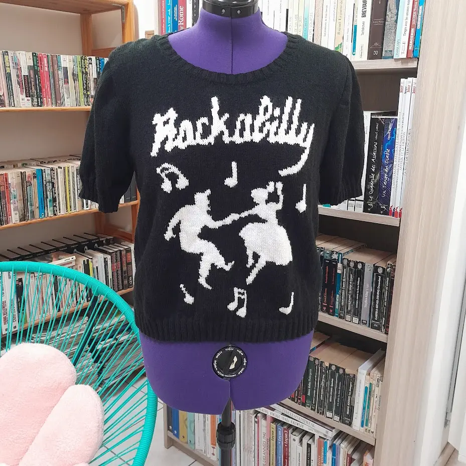 Pull à manches courtes Rockabilly noir face
